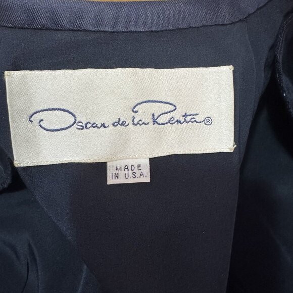 Vintage Oscar de la Renta Womens Navy Blue Floral Embroidered Button Blazer S - Picture 6 of 6